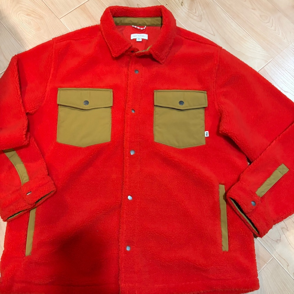 Free Assembly Mens XL Red Sherpa Fleece Shirt Jacket Snap Front FAMWT00096HD22